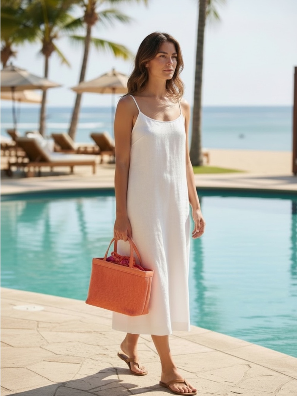 Escada Orange Woven Tote with Pink and Orange Drawstring Insert